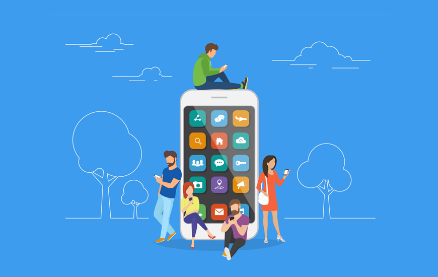 Illustartion of a group of people around a mobile device