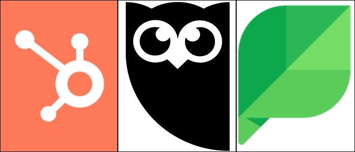 Logos of Hootsuite, Sprout Social, and Hubspot