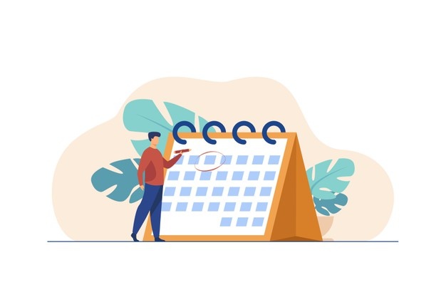 Illustration of a person marking a date on a calendar
