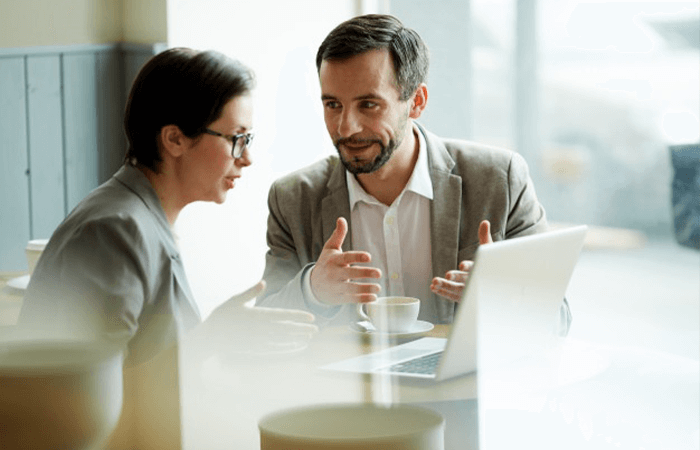 Two peoples having meeting