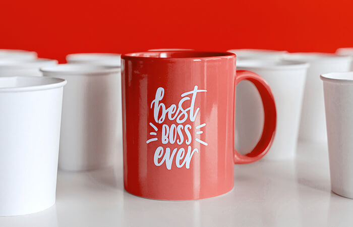 A-red-mug-among-white-coffee-cups